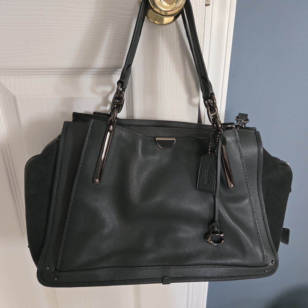 Coach Dark Green Leather Shoulder Bag with Gunmetal Hardware
